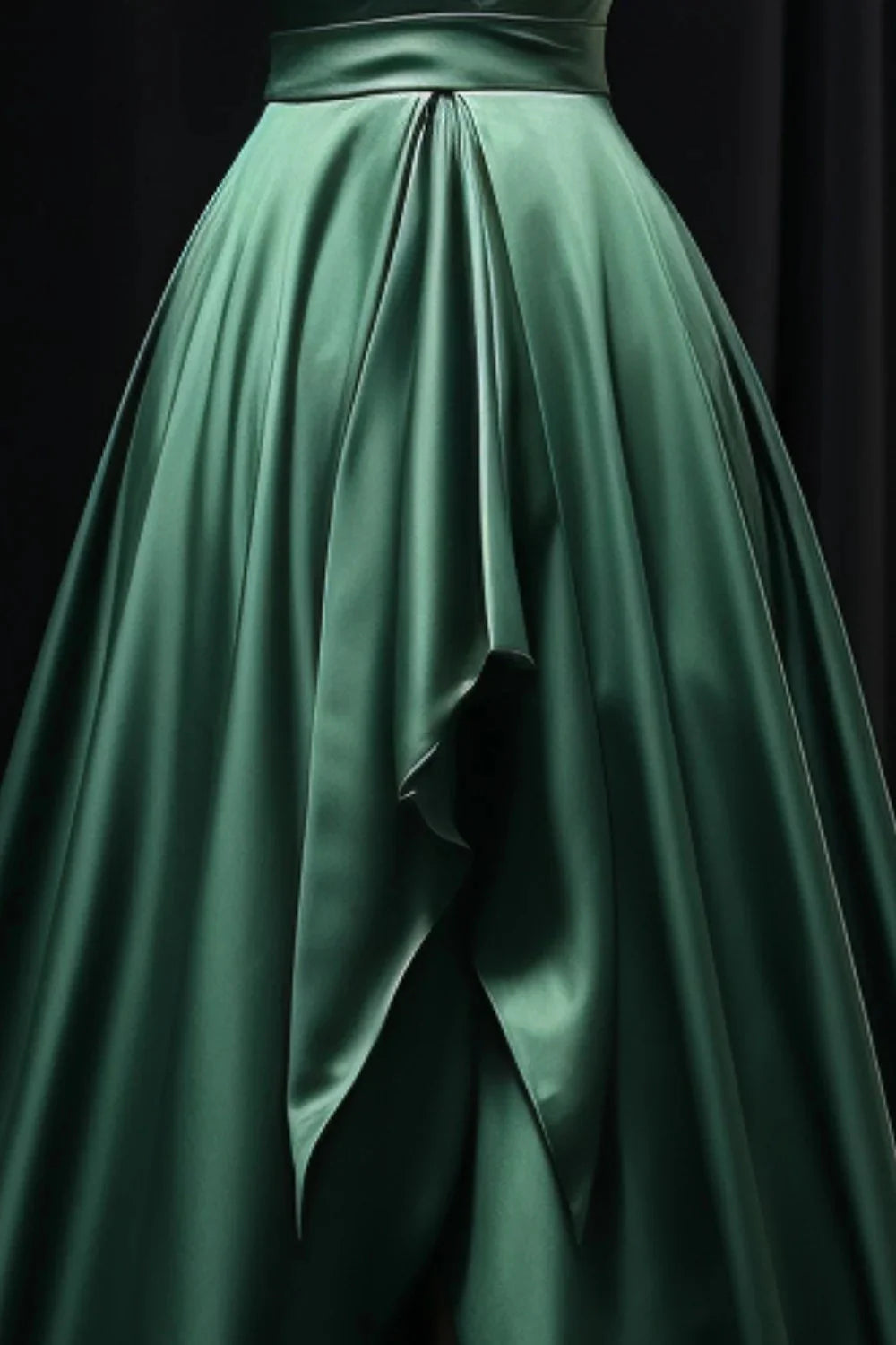 Dark Green Satin Slit Party Dress