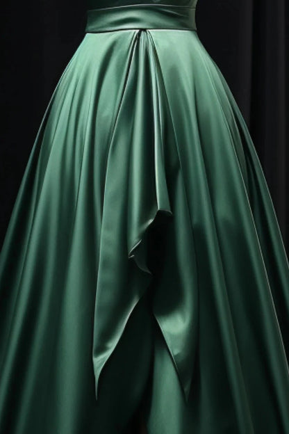Dark Green Satin Slit Party Dress