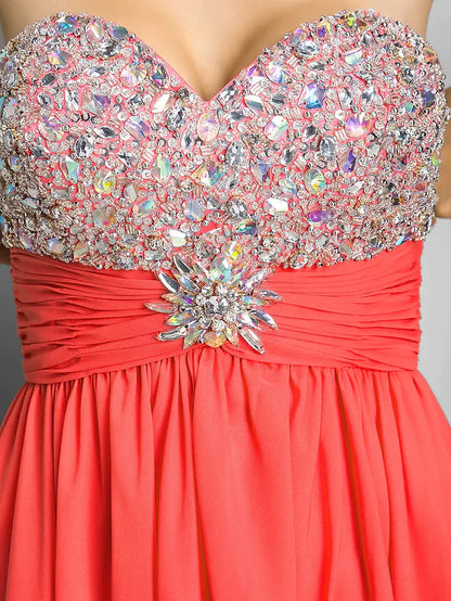 Side view of the short A-Line cocktail dress, highlighting the sweetheart neckline.