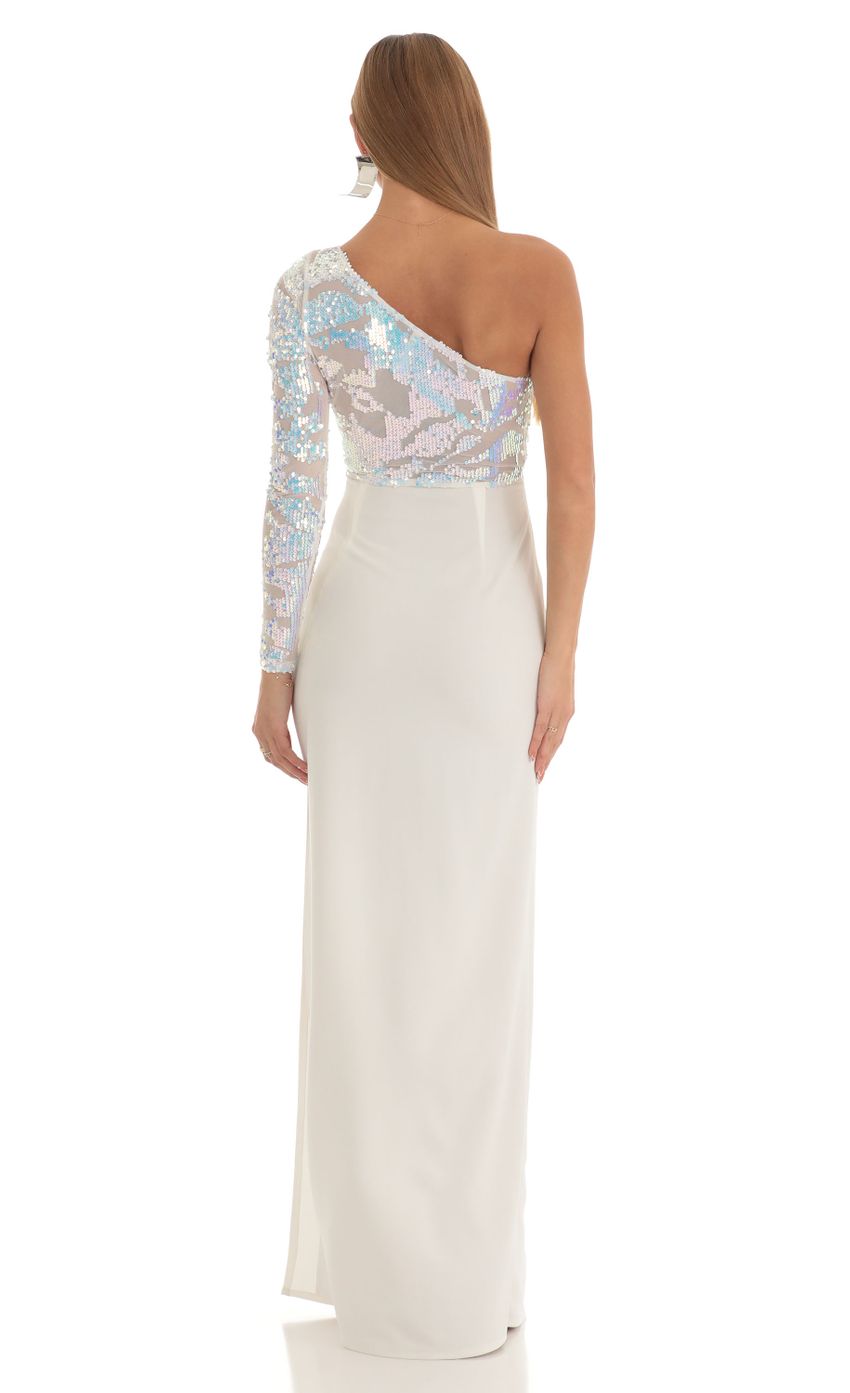 Dazzling Sheath One-Shoulder Long-Sleeve Cut-Out-Back Ivory Sequin Floor-Length Prom Dresses