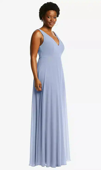 Deep V-Neck Chiffon Maxi Dress in Sky Blue Bridesmaid Dresses