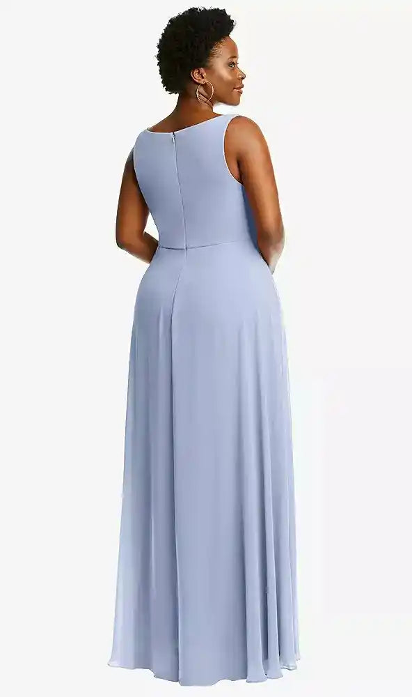 Deep V-Neck Chiffon Maxi Dress in Sky Blue Bridesmaid Dresses
