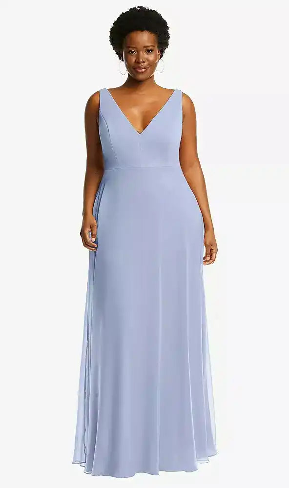 Deep V-Neck Chiffon Maxi Dress in Sky Blue Bridesmaid Dresses