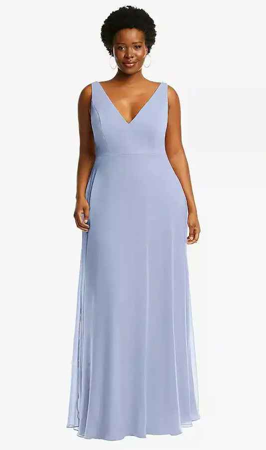 Deep V-Neck Chiffon Maxi Dress in Sky Blue Bridesmaid Dresses