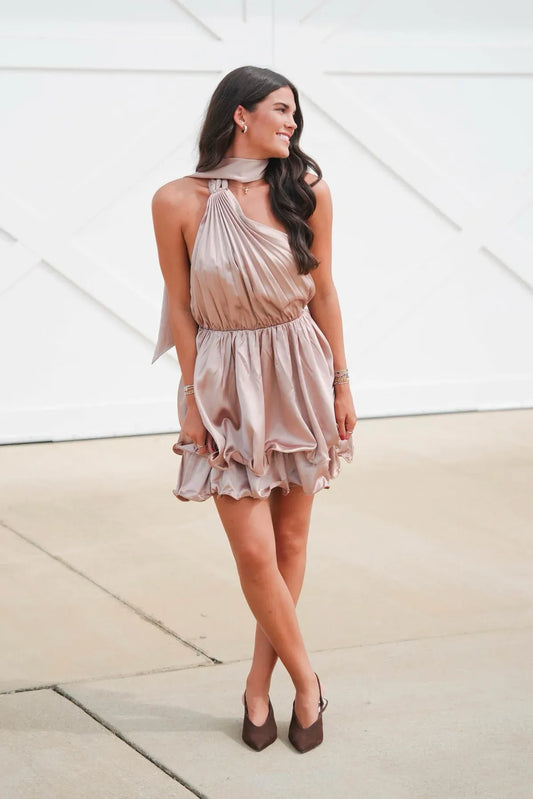 Discount A-Line One Shoulder Sleeveless Ruffle Satin Short-Mini Homecoming Dress