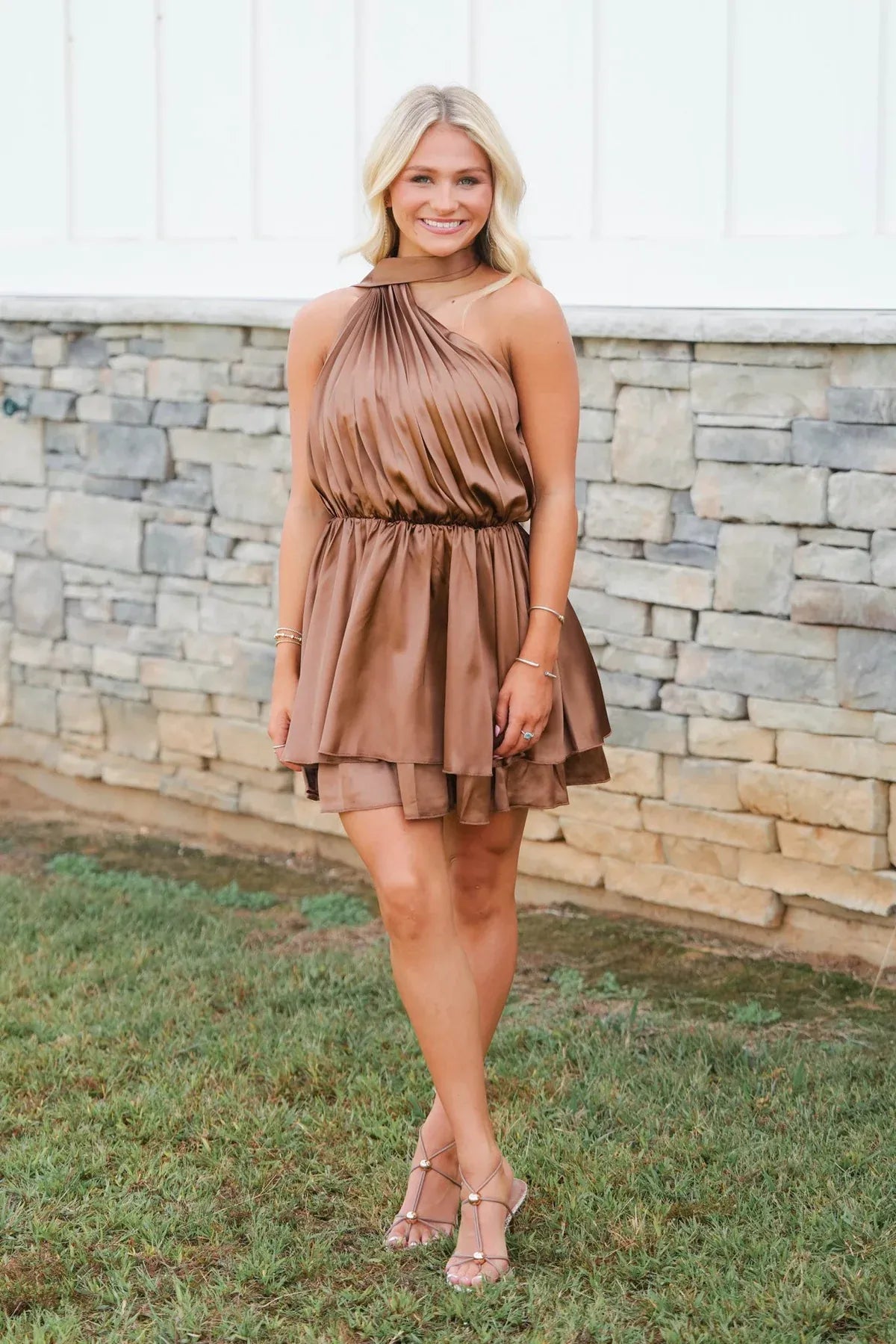 Discount A-Line One Shoulder Sleeveless Ruffle Satin Short-Mini Homecoming Dress