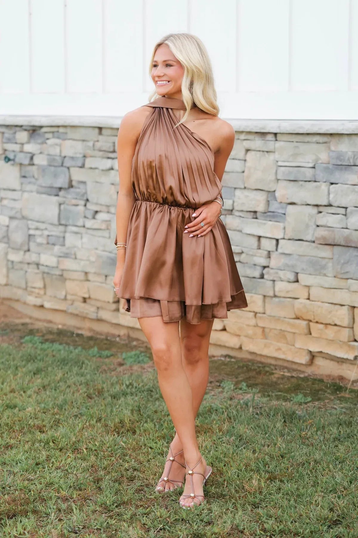 Discount A-Line One Shoulder Sleeveless Ruffle Satin Short-Mini Homecoming Dress