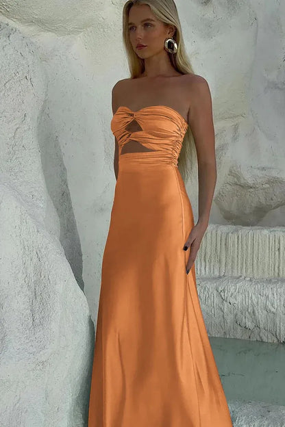 Discount Mermaid Sweetheart Sleeveless Satin Pleated Floor-Length Prom Dress