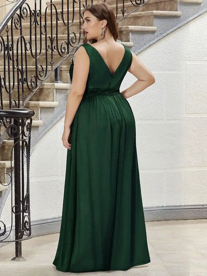 Double V Neck Maxi Long Plus Size Sparkly Evening Dresses for Party Mother Of The Bride Dresses