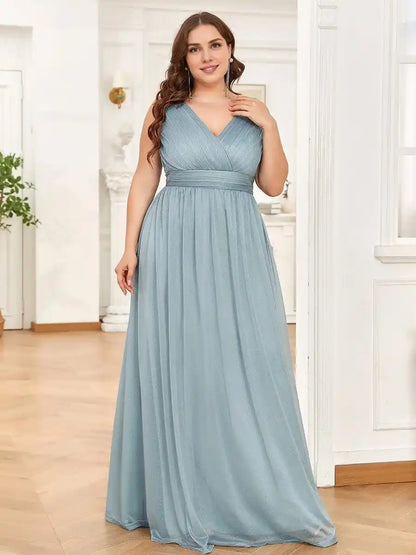 Double V Neck Maxi Long Plus Size Sparkly Evening Dresses for Party Mother Of The Bride Dresses