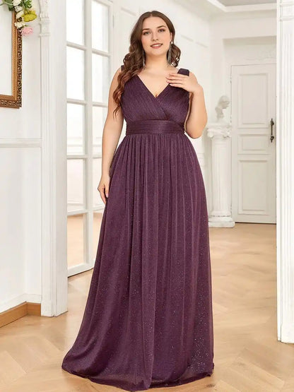 Double V Neck Maxi Long Plus Size Sparkly Evening Dresses for Party Mother Of The Bride Dresses