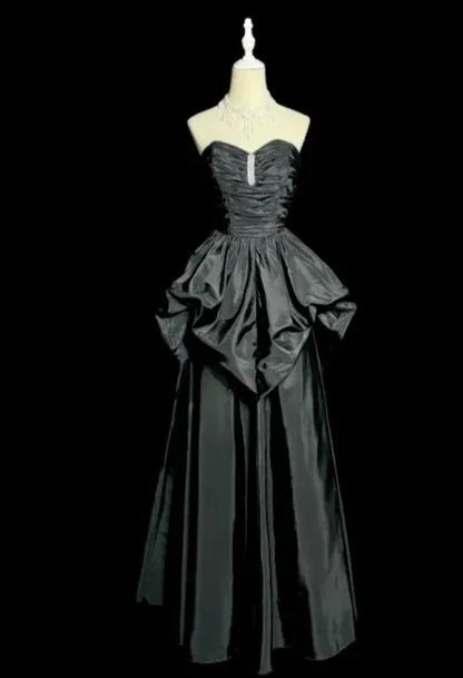 Dramatic A-Line Strapless Ruched Bow-Accented Black Maxi Prom Dress for Women ready to ship