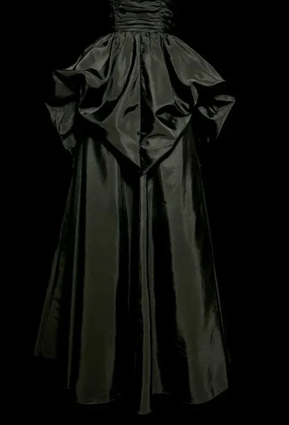 Dramatic A-Line Strapless Ruched Bow-Accented Black Maxi Prom Dress for Women ready to ship