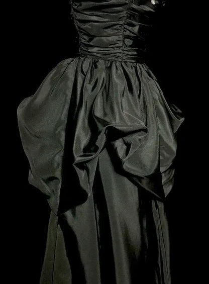 Dramatic A-Line Strapless Ruched Bow-Accented Black Maxi Prom Dress for Women ready to ship