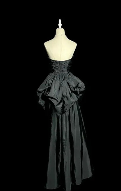 Dramatic A-Line Strapless Ruched Bow-Accented Black Maxi Prom Dress for Women ready to ship