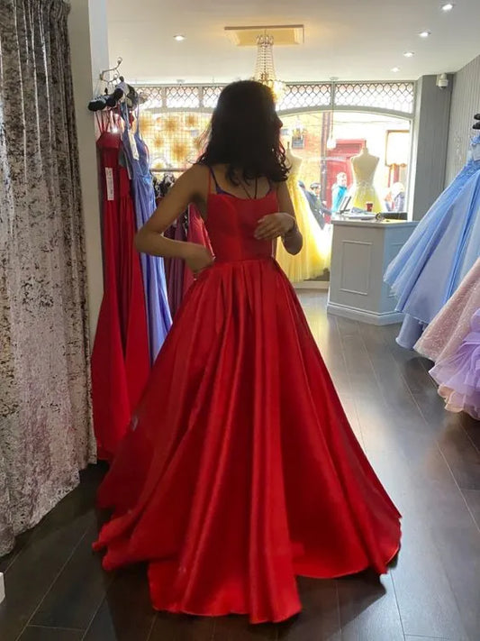 Dramatic Ballgown Sweetheart Sleeveless Lace-Up Satin Red Maxi Evening Dress for Women