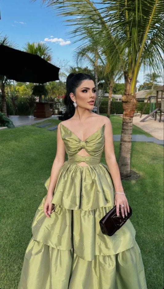 Dramatic Satin Maxi Evening Dress Sage Sweetheart Strapless for Women