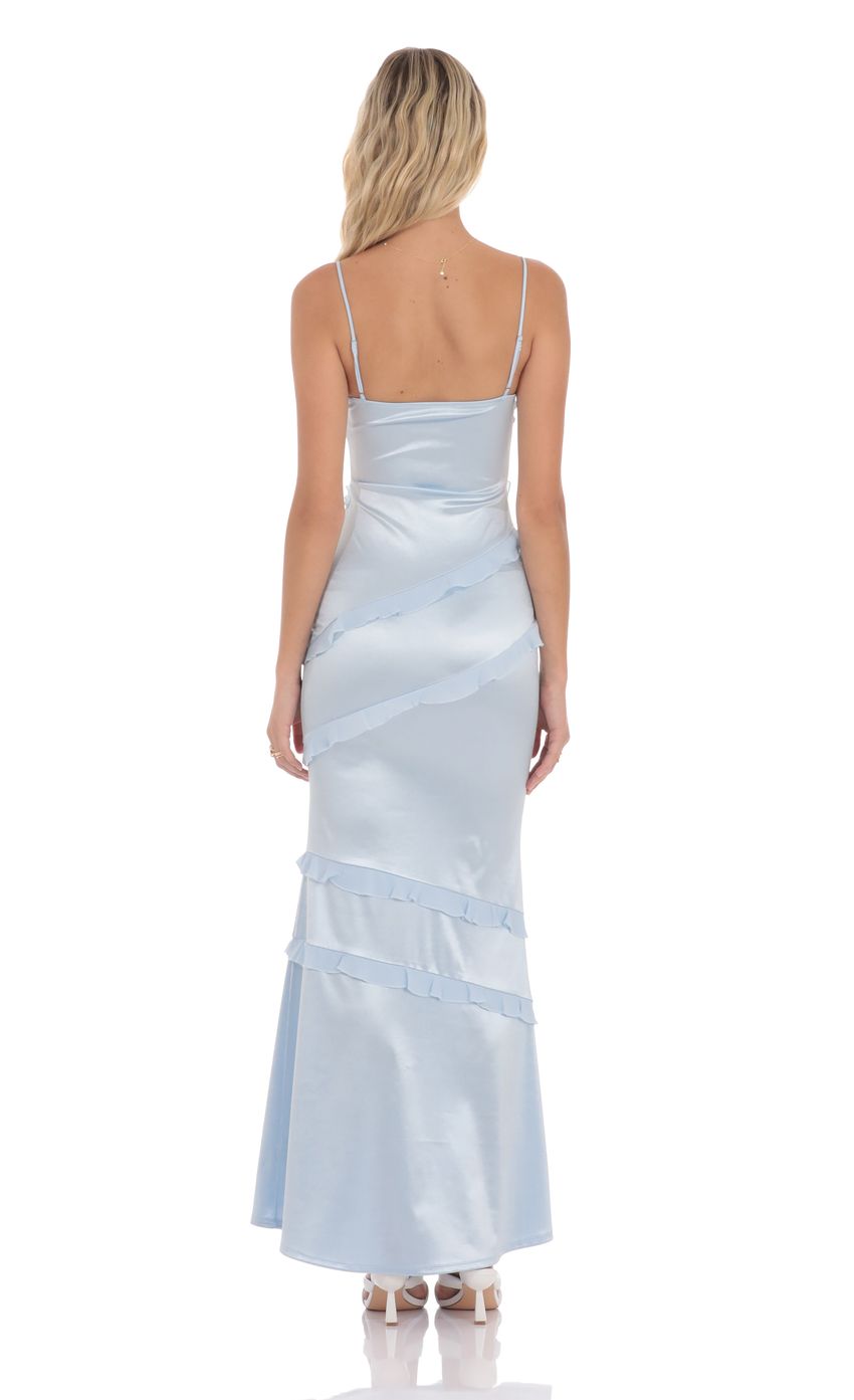 Dreamy Mermaid Deep-V Spaghetti-Strap Ruffled Light Blue Floor-Length Prom Dresses