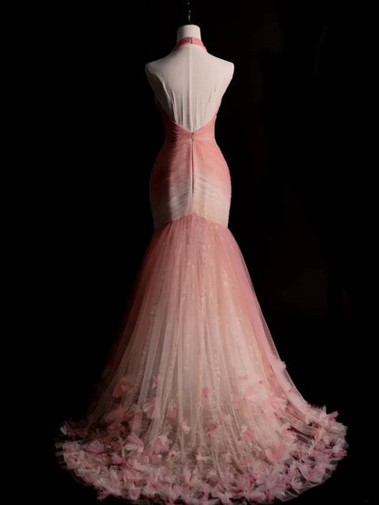 Dreamy Mermaid Halter Neck Sleeveless Zipper Back Floor-Length Prom Gown
