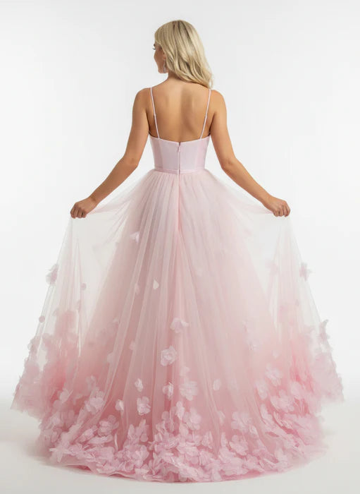 Dreamy Square Neck Sleeveless Floral Tulle Floor-Length Party Dress
