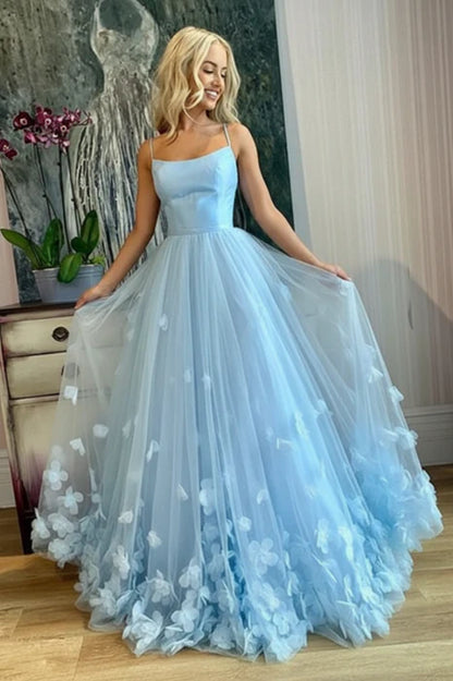Dreamy Square Neck Sleeveless Floral Tulle Floor-Length Party Dress