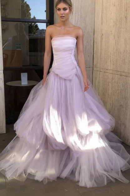 Dreamy Strapless Sleeveless Ruffled Tulle Floor-Length Party Dress