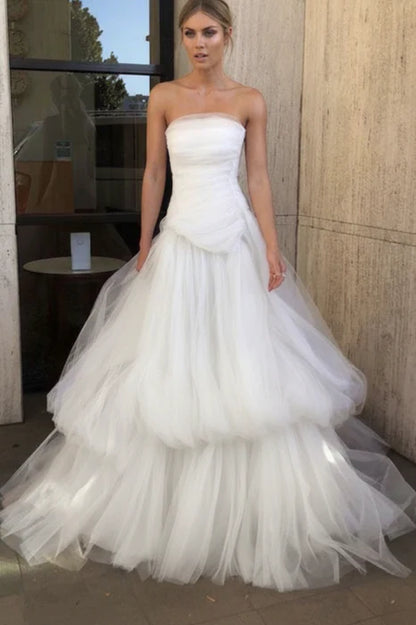 Dreamy Strapless Sleeveless Ruffled Tulle Floor-Length Party Dress