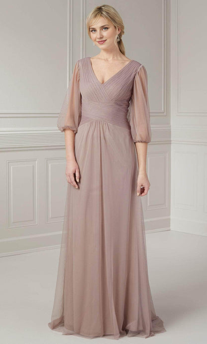 Dressesgowns Evening Dresses/ Pleated Deep V-Neck Puff Quarter Sleeve With Sweep Train Prom Evening Gown/ Prom Dresses Stores