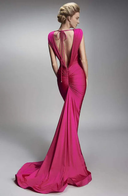 Dressesgowns Evening Dresses/ Plunging V-Open Back Sleeveless Twist Front Mermaid Gown Prom Gown/ Prom Dresses Stores