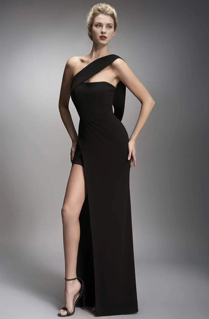 Dressesgowns Evening Dresses/ Princess One Shoulder Strap Sheer Back with Side Slit Prom Gown/ Prom Dresses Stores