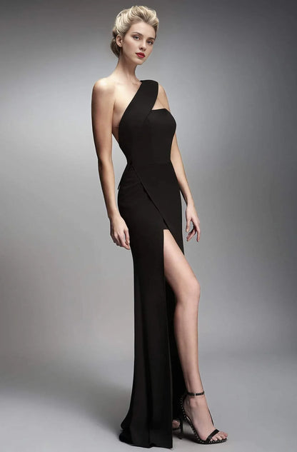 Dressesgowns Evening Dresses/ Princess One Shoulder Strap Sheer Back with Side Slit Prom Gown/ Prom Dresses Stores