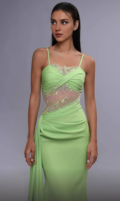 Dressesgowns Evening Dresses/ Princess Spaghetti Straps Twist Bust Beaded With Side Sash Sweep Train Prom Evening Gown/ Prom Dresses Stores