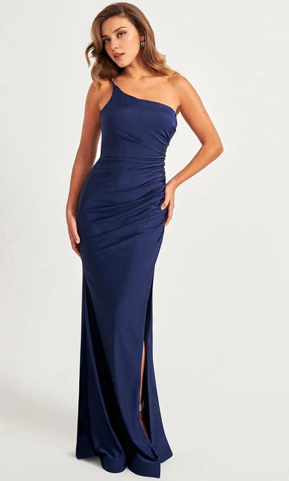 Dressesgowns Evening Dresses/ Sleeveless Ruched One Shoulder With High Slit Prom Evening Gown/ Prom Dresses Stores