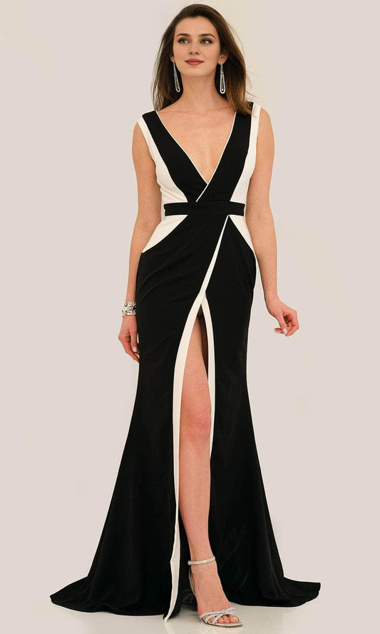 Dressesgowns Evening Dresses/ Wide Strap V-Back Two Tone Sleeveless With Front Hight Slit Prom Evening Gown/ Prom Dresses Stores