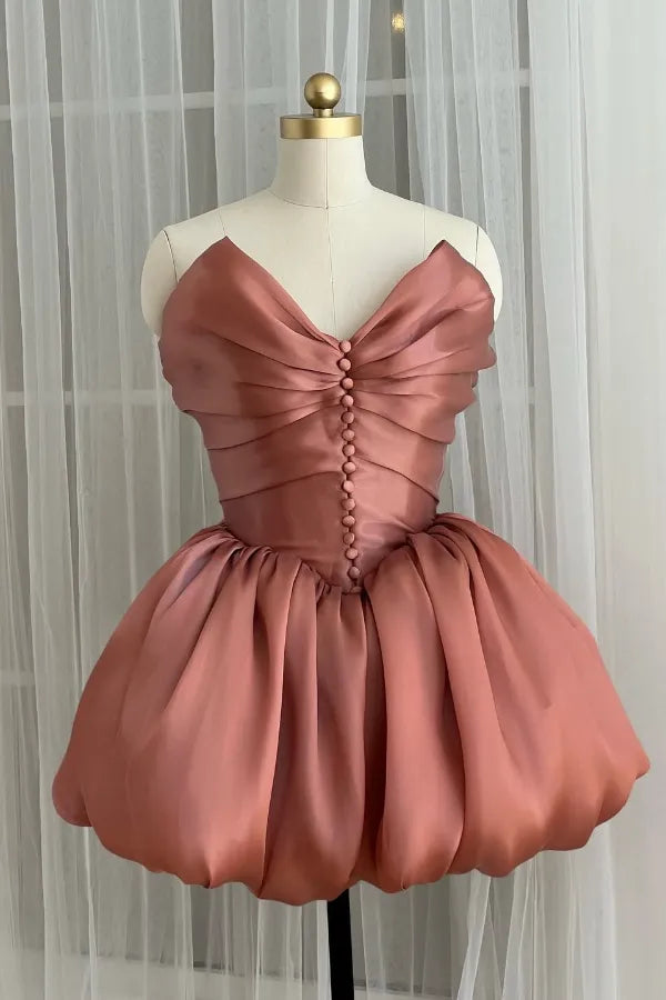 Dusty Rose Strapless Corset Lace Up Bubble Skirt Homecoming Dress