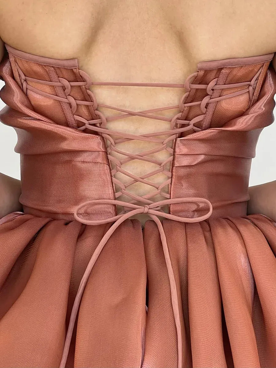 Dusty Rose Strapless Corset Lace Up Bubble Skirt Homecoming Dress