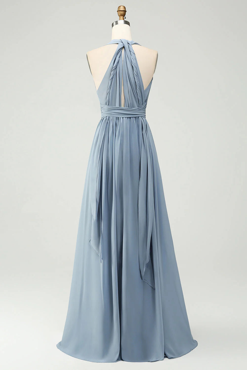 Dusty Blue A Line Long Bridesmaid Dress