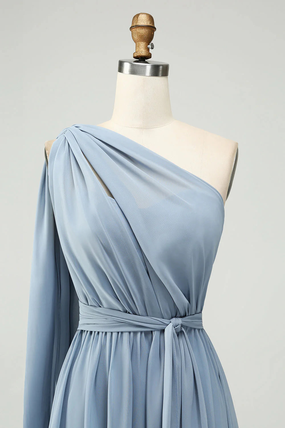 Dusty Blue A Line Long Bridesmaid Dress
