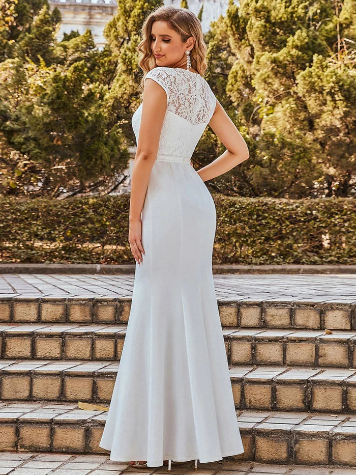 Cream Simple Cap Sleeve Sweetheart Mermaid Style Wedding Dress