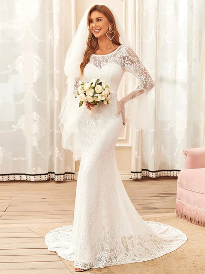 Sweetheart Long Bell Sleeve Mermaid Wedding Dress Sweep/Brush Train Dresses