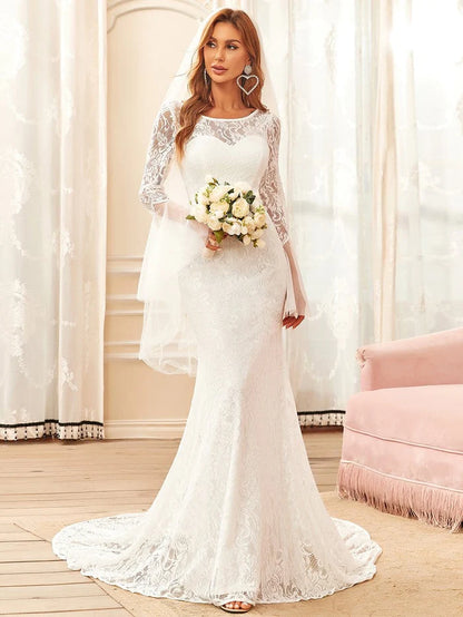 Sweetheart Long Bell Sleeve Mermaid Wedding Dress Sweep/Brush Train Dresses