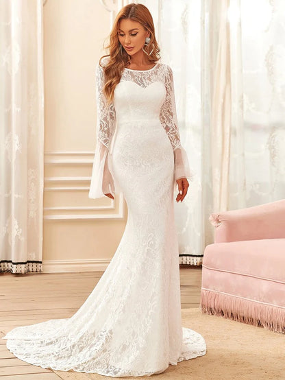 Sweetheart Long Bell Sleeve Mermaid Wedding Dress Sweep/Brush Train Dresses