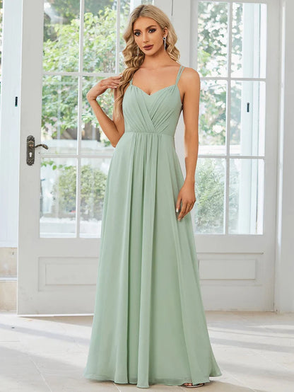 Convertible Chiffon Lace Open Back Spaghetti Straps Bridesmaid Dress