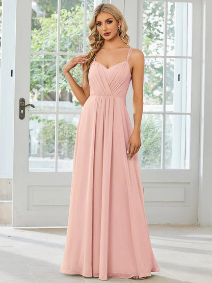 Convertible Chiffon Lace Open Back Spaghetti Straps Bridesmaid Dress