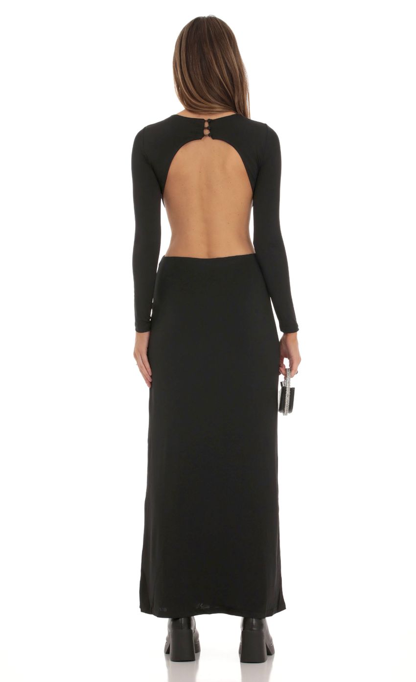 Edgy Bodycon Crew-Neck Long-Sleeve Cut-Out Open-Back Black Jersey Floor-Length Prom Dresses
