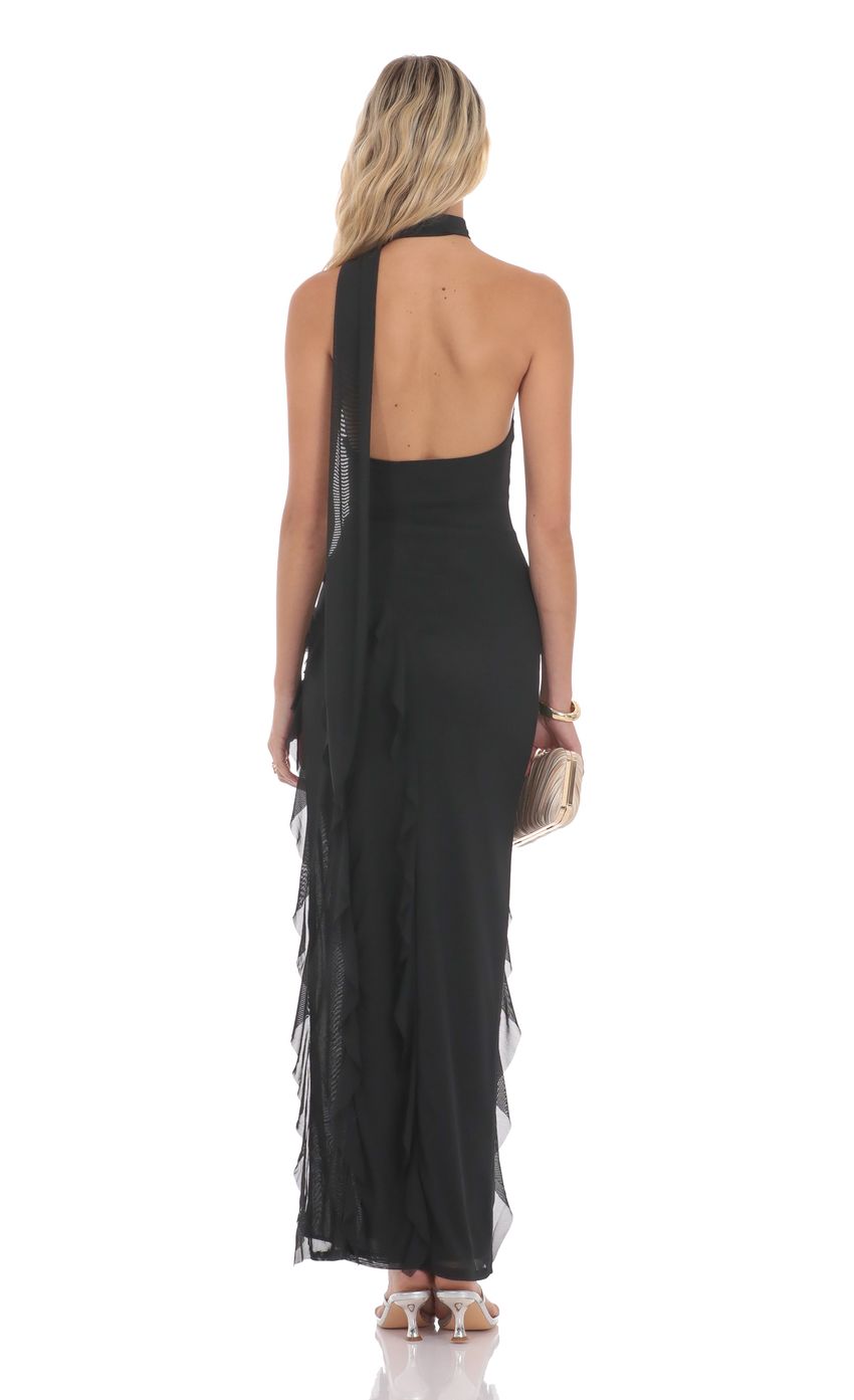 Edgy Sheath Halter-Neck One-Shoulder Open-Back Ruffled Floor-Length Prom Dresses
