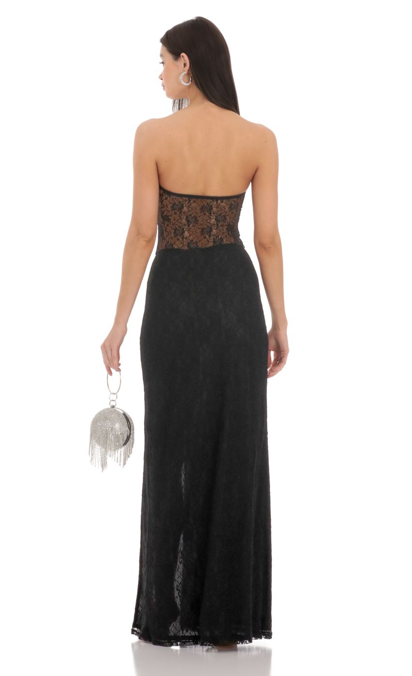 Edgy Sheath Strapless Sleeveless Open-Back Black Lace-Cutout Floor-Length Prom Dresses