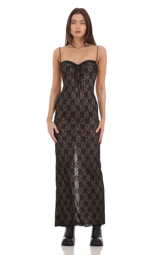 Edgy Sheath Sweetheart Spaghetti-Strap Cut-Out Open-Back Black Lace Floor-Length Prom Dresses