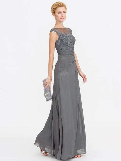 Back view of sleeveless Mother of the Bride dress with delicate lace.