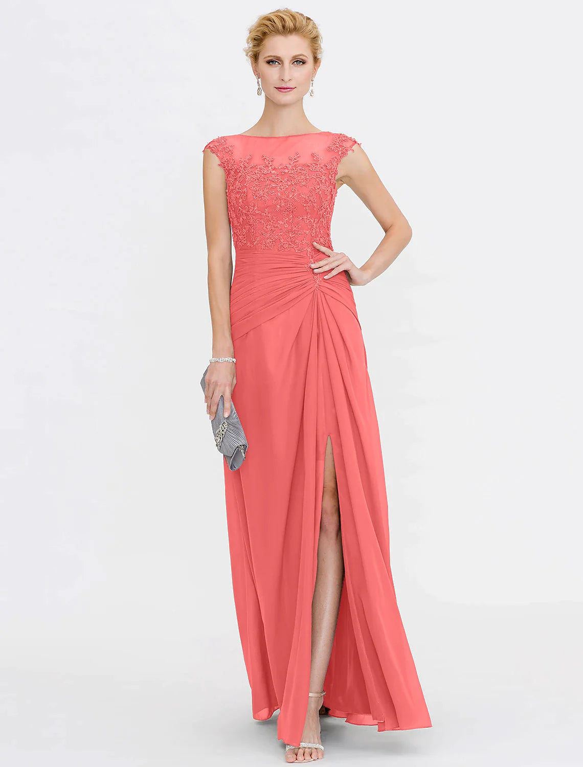 Sleeveless floor length gown for special occasions.